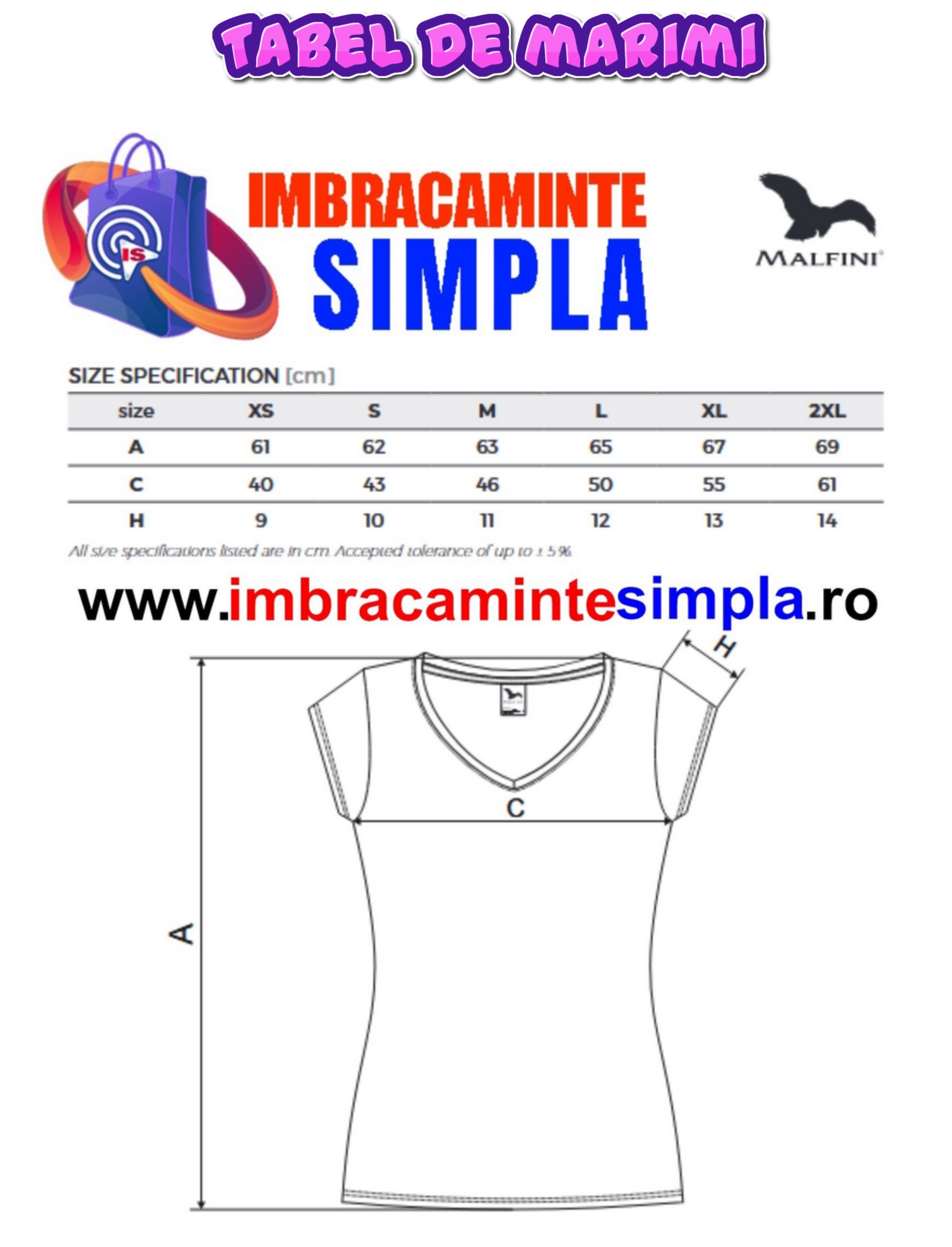 tabel marimi tricou bumbac dama guler in v